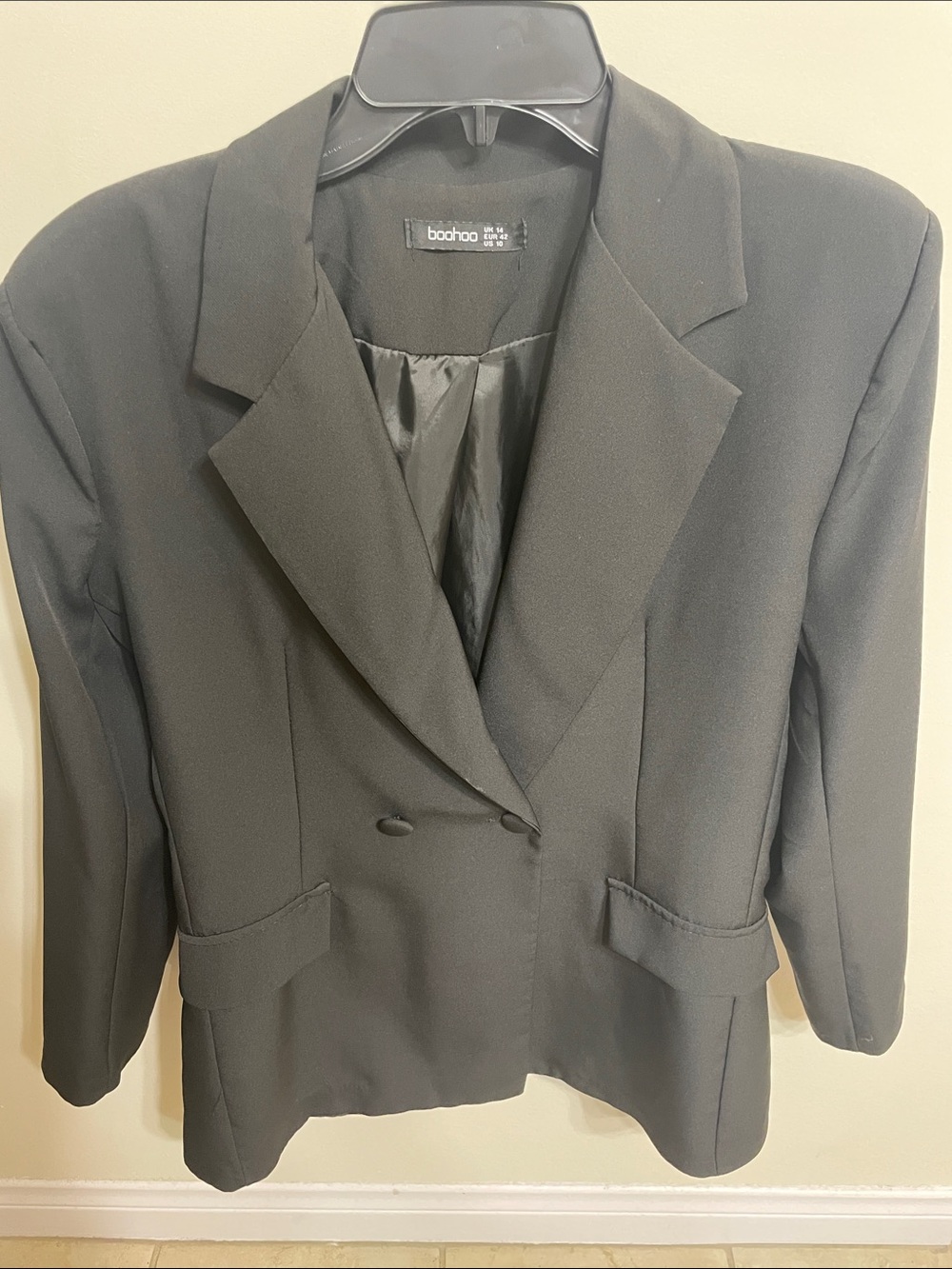 Boohoo Black Double-Breasted Blazer Jacket